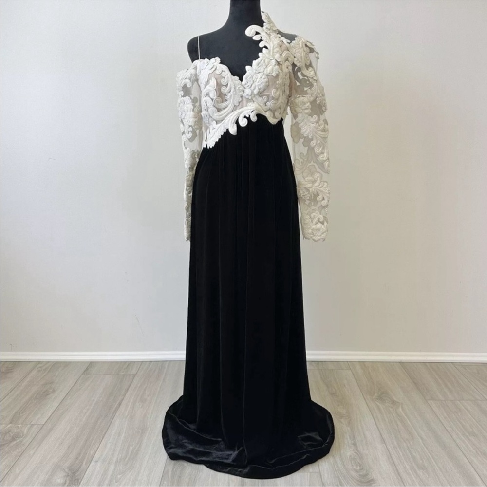 Zimmermann white lace black velvet gown